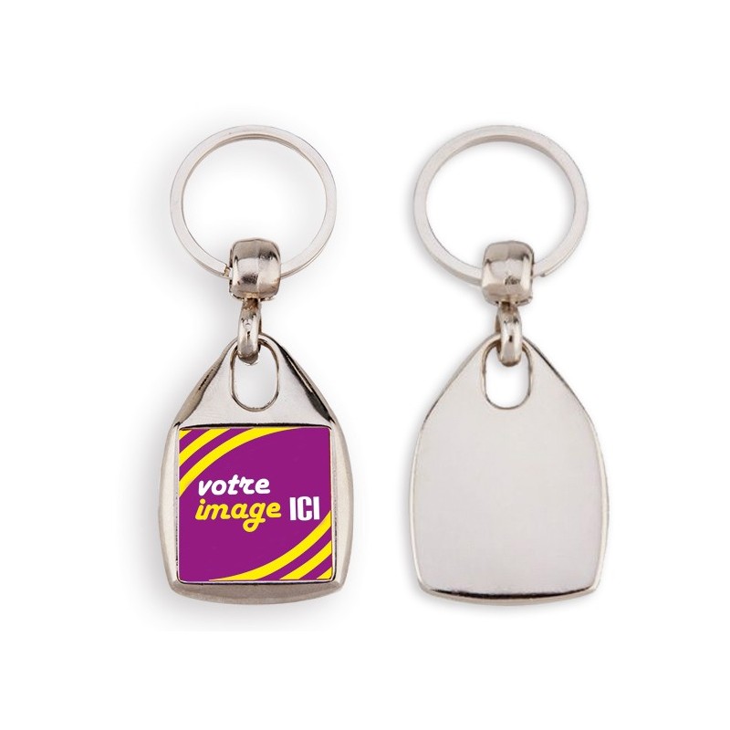Porte-clés en métal carré personnalisable - Impression quadri avec coque transparente en acrylique_0