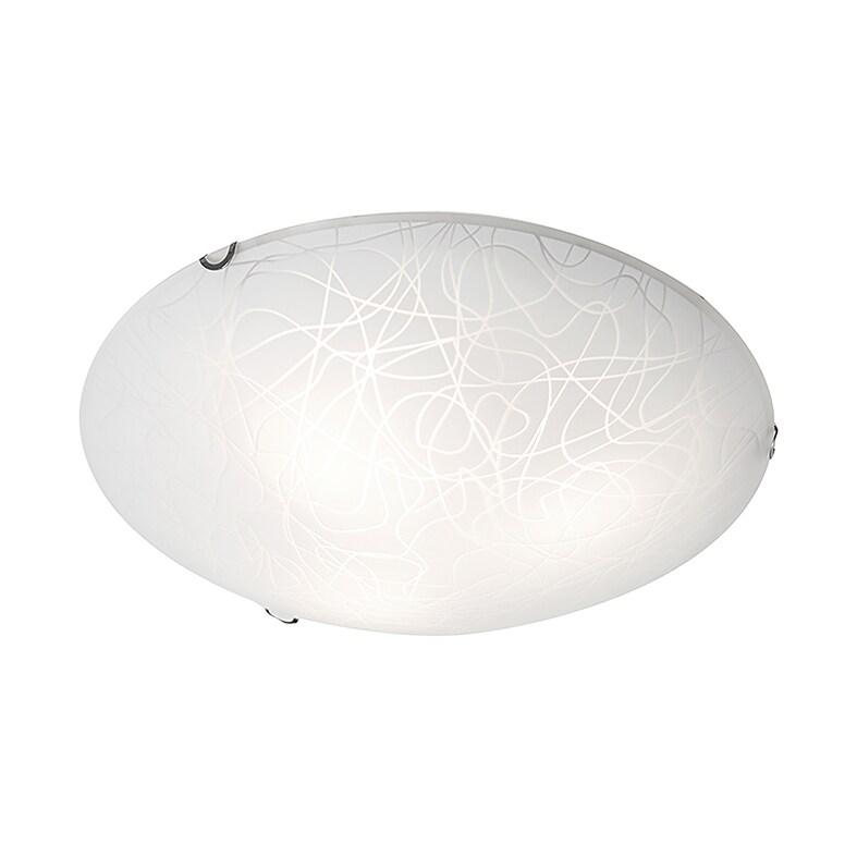 ROSSINI ILLUMINAZIONE Plafonnier Rond Mago' 41 Cm En Verre Opale Sérigraphié Avec Décorations En Cristal Et Finitions Chromées, Raccordement E27,_0