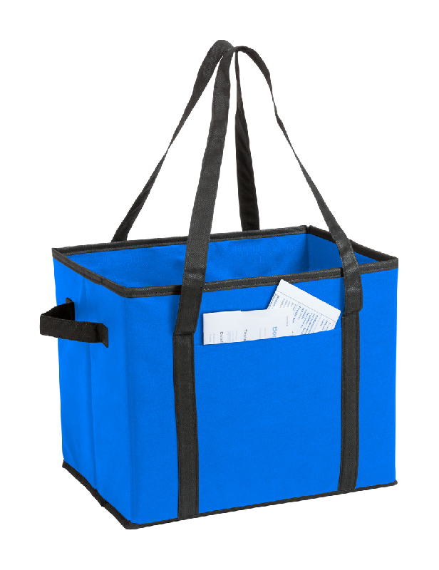 Sac de rangement pliable en non-tissé - avec poignées - pour coffre de voiture - couleur bleue_0