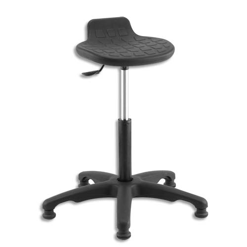 SIÈGE ASSIS DEBOUT EN PU NOIR, ASSISE PIVOTANTE ET INCLINABLE, PIÈTEMENT NYLON SANS REPOSE-PIEDS