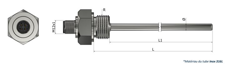Thermocouple à visser - Sortie connecteur M12 - Raccords variés et types multiples - TR30_0