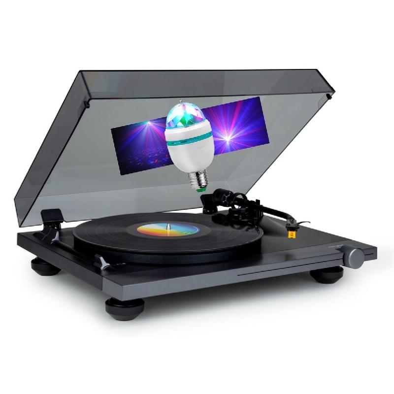Tourne Disque Platine vinyle Thomson TT700 Sortie RCA - (33/45 Tours) - Finition Alu , Ampoule DIAMS couleurs LED inclus - 3666638040589_0