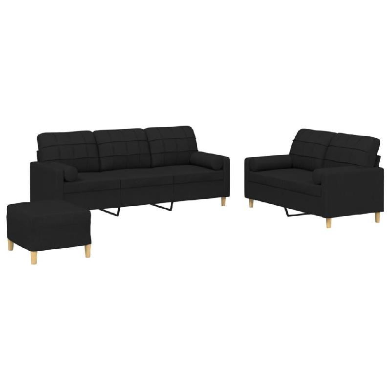 VidaXL Ensemble de canapés 3 pcs avec coussins noir tissu Modèle Évasion Design - 3201334_0