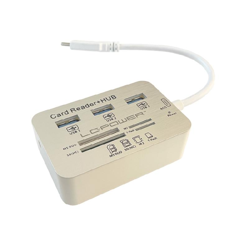 LC-Power LC-HUB-C-CR - Hub USB 3.2 Gen 1 Type-C avec lecteur de cartes mémoire intégré et 3 ports USB Type-A_0