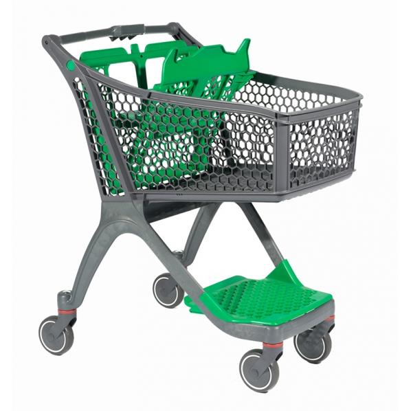 Chariot libre-service supermarché gris/vert - Sans grille inférieure - 100% composite - Marque Rolléco_0