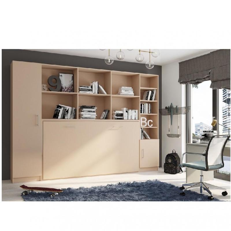 COMPOSITION ARMOIRE LIT HORIZONTALE STRADA-V2 TAUPE MAT COUCHAGE 90*200 AVEC SURMEUBLE ET 2 COLONNES RANGEMENTS_0