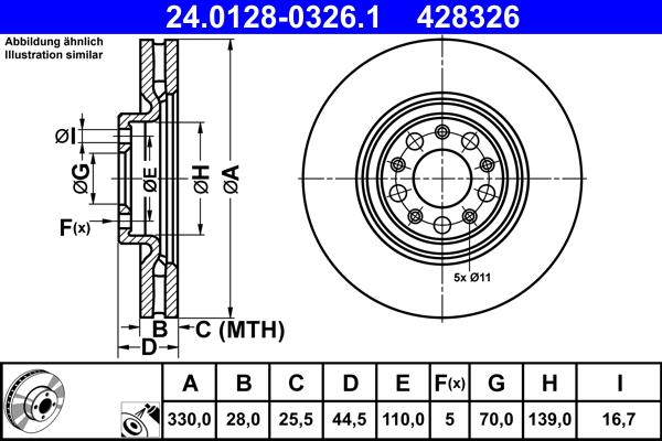 Disque de frein ATE 428326 - ventilé - côté avant - conditionnement boîte de 1 disque_0