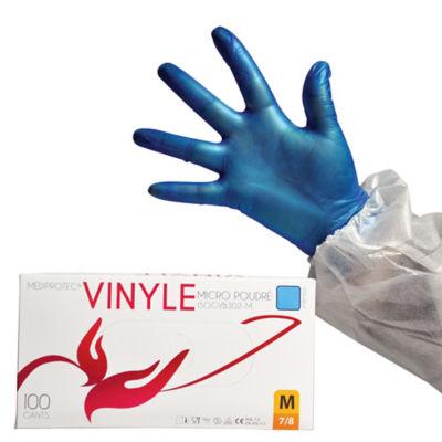 Gants jetables vinyle bleus taille 7, boite de 100_0