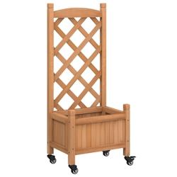 Helloshop26 - Jardinière bac lit surélevé plantes fleurs terrasse jardin avec treillis et roues bois massif de sapin marron 02_0038370 - 3000214169750_0