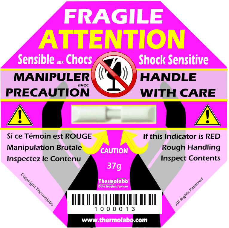Indicateur de choc infalsifiable 37G-VIOLET - Haute visibilité - Conforme ROHS - Numéro de série et code-barres_0