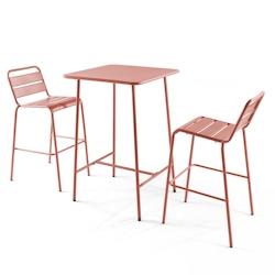 Oviala Business Ensemble table de bar et 2 chaises hautes en métal argile - Oviala - rose acier 109181_0