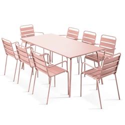 Oviala Business Ensemble table de jardin et 8 fauteuils en métal Rose poudré - rose acier 114610_0