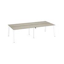 Pôle de 4 bureaux droits chêne gris L 140 x P 60 cm, piétement métal blanc - Arch_0