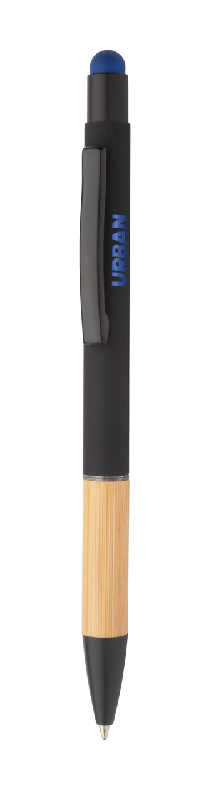 Stylo à bille stylet - aluminium avec embase en bambou - finition caoutchoutée - gravure miroir - encre bleue_0