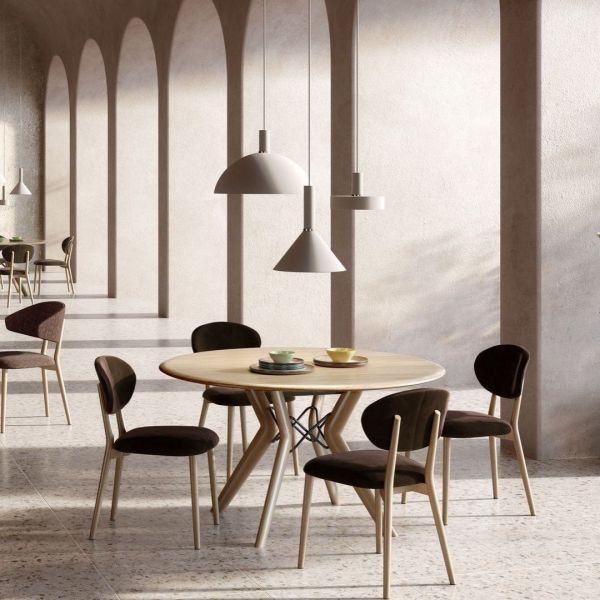 Table de réunion tribu ronde - Plateau en chêne massif - Pieds réglables en chêne massif_1