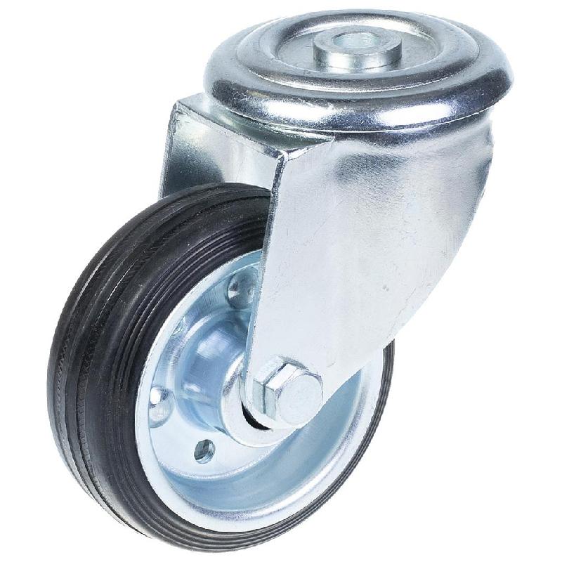 Roulette pivotante de 80 mm en caoutchouc noir sur roue centrale en acier embouti_0
