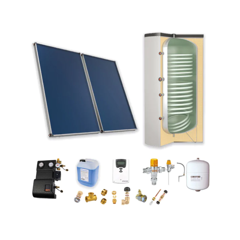 Astrea Pack B - CESI : 2 capteurs solaires fixation toiture plate + ballon préparateur ECS 200L double échangeur - Thermador - PSOLECSP22TP_0