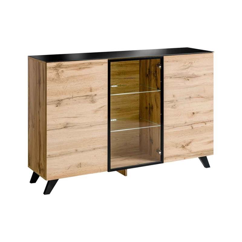 BUFFET 3 PORTES LED THIN 150CM NOIR & NATUREL - PARIS PRIX_0