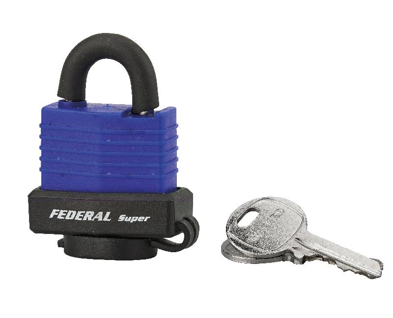 Cadenas à clé Sea Line 35 mm - Corps laiton gainé PVC, anse inox, résistant aux intempéries - Bleu_0