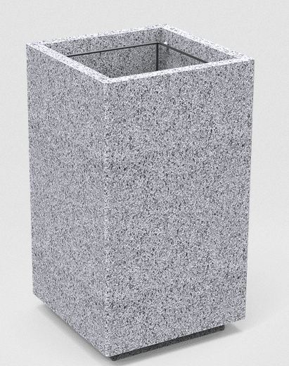 Poubelle publique Kube PA672 - béton gris granite rugueux avec couvercle acier traité Ferrus_0