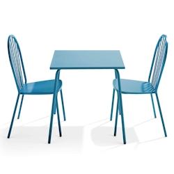 Oviala Business Ensemble table de terrasse bistrot et 2 chaises en acier bleu pacific - Oviala - bleu acier 109459_0