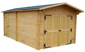 Garage simple en bois massif 24,23 m² - toit double pente - porte battante - dimensions 3,65 x 6,64 x 2,72 m_0