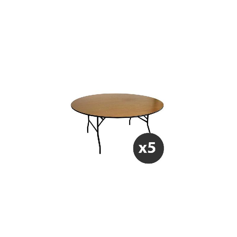 Lot de 5 tables pliantes rondes en bois 170cm 10 places_0