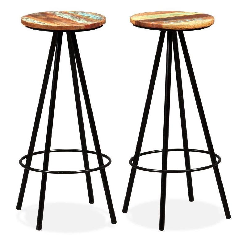 Lot de deux tabourets de bar design - bois massif de récupération et acier - 30x76 cm_0