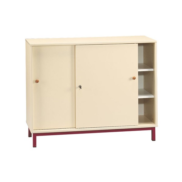 Meuble bas portes coulissantes sur socle - L120xH94,5xP45 cm - structure mélaminé avec fermeture à clé_0