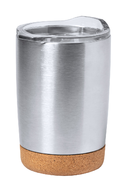 Mug thermos - isotherme à double paroi en acier inoxydable - 380 ml - avec couvercle transparent et base en liège_0
