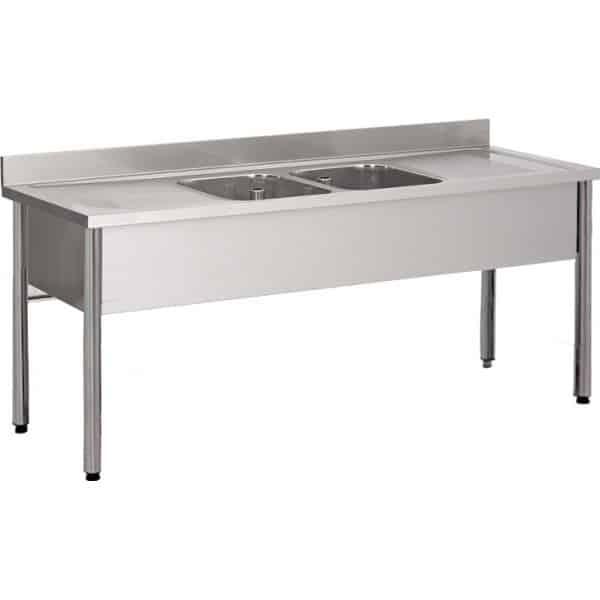 Plonge démontable sur pieds ronds - inox AISI 304 - 2 bacs, 2 égouttoirs, sans étagère - Profondeur 700 mm_0