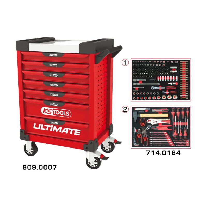 Servante ULTIMATE rouge 7 tiroirs équipée de 184 outils - KSTools | 809.7184_0
