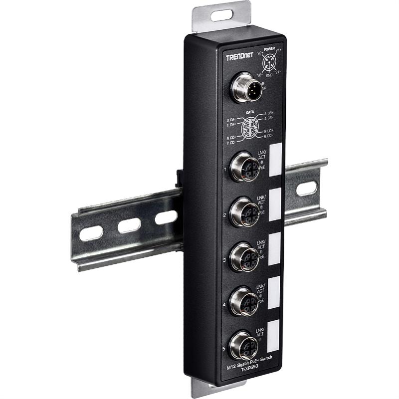 TRENDnet TI-XPG50 Switch ferroviaire industriel, EN50155 M12 Gigabit PoE+ à 5 ports_0