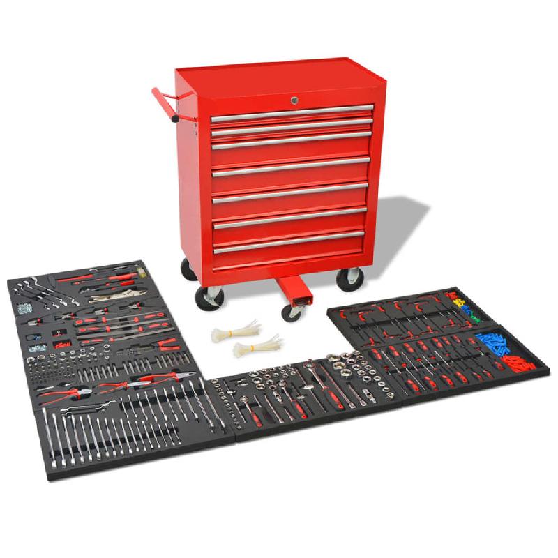 Vidaxl chariot à outils pour atelier avec 1125 outils acier rouge 142248_0