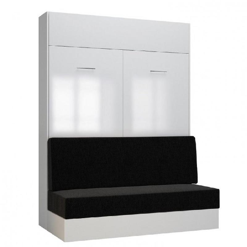 Armoire lit escamotable Dynamo Sofa - façade blanc brillant effet miroir - canapé anthracite - couchage 140x200 cm_0