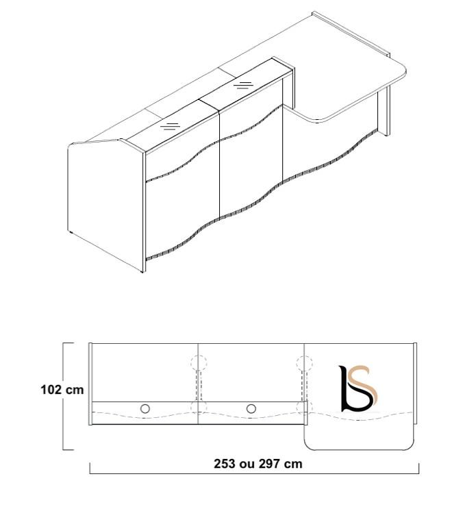 Banque d'accueil WAVE avec accès PMR - MDD - Bordeaux brillant, Droite, 253_1