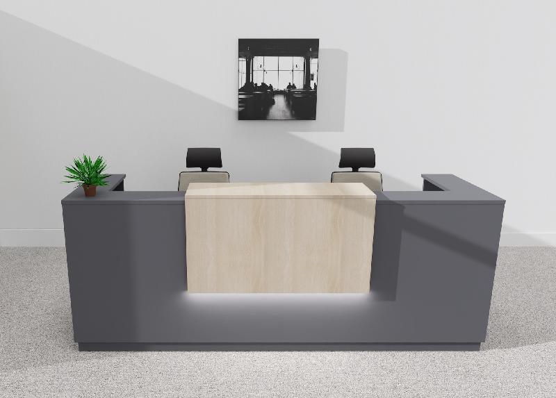 Bureau d'accueil Delta Plus 2 personnes anthracite - Mobel Linea - 204, Oui, Anthracite, Acacia clair_1