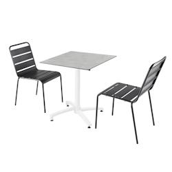 Oviala Business Ensemble table de terrasse stratifié béton gris et 2 chaises gris - gris métal 110803_0