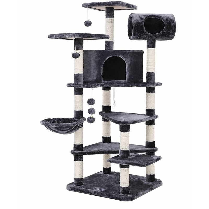 Feandrea Arbre A Chat Hauteur De 165cm Tronc Pour Aiguiser Les Griffes Grande Dimension Niche Luxueuse Pour Chats Salle De Jeux Multi Niveaux Gris Par Songmics Pct17g Gris Comparer Les Prix