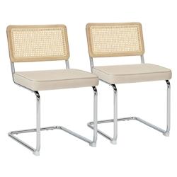 Oviala Business Lot de 2 chaises en acier et velours beige - beige textile 112172_0