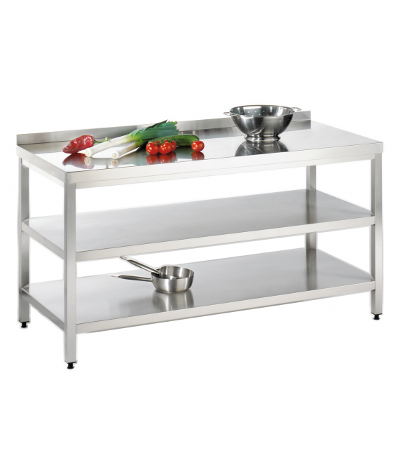 Table de travail 1000x600x850 mm - acier inox 1.4301 - sans dosseret avec étagères_0