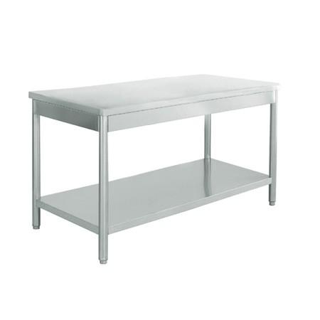 Table en inox adossée 1600x700x900 mm - avec étagère - pieds ronds ø 50 mm - GAFIC 816613_0