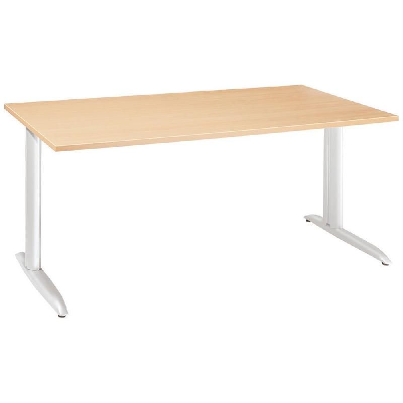 BUREAU DROIT ACTUAL - L. 160 X P. 80 CM - PLATEAU HÊTRE - PIEDS L BLANC