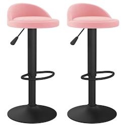 Décoshop26 - Lot de 2 tabourets de bar chaises hautes hauteur réglable en velours rose DEC029840 - 3000257584992_0