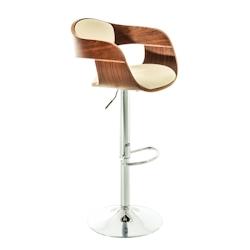 Décoshop26 - Tabouret de bar avec repose-pied design moderne assise en bois et synthétique crème pieds chromé 10_0000064 - 3000883369604_0