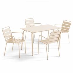 Oviala Business Ensemble table de terrasse et 4 fauteuils en métal ivoire - Oviala - beige acier 109217_0