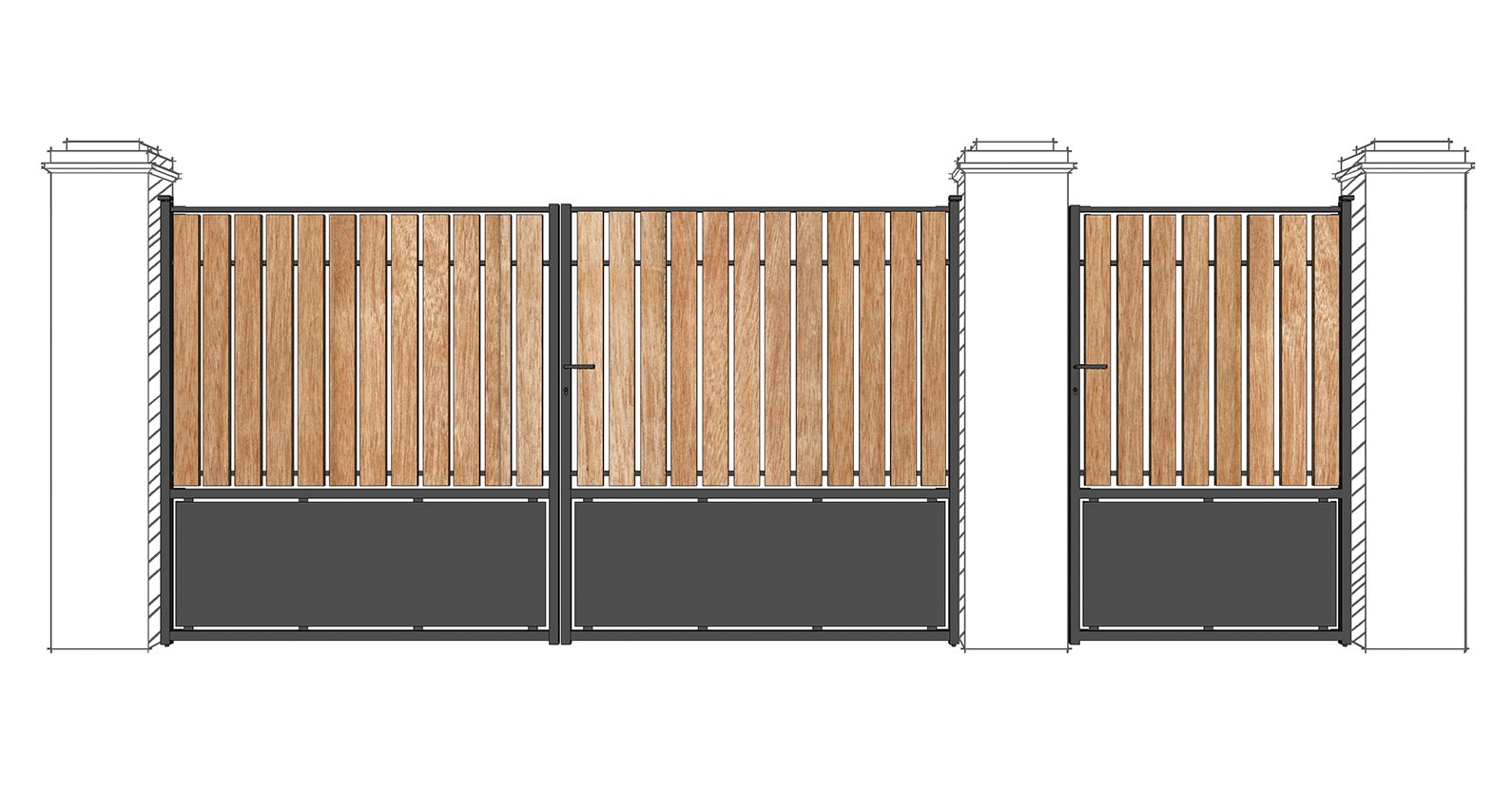 Portail coulissant Sardaigne - ossature tube 35x35x2 - remplissage lattes Méranti 100x25 - soubassement tôle de 2_0