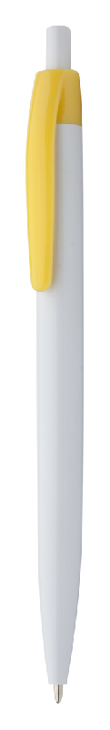 Stylo à bille en plastique - corps blanc, clip coloré - encre bleue_0