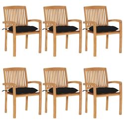 VidaXL Chaises De Jardin Empilables Avec Coussins Lot De 6 Teck Solide - noir 3073274_0