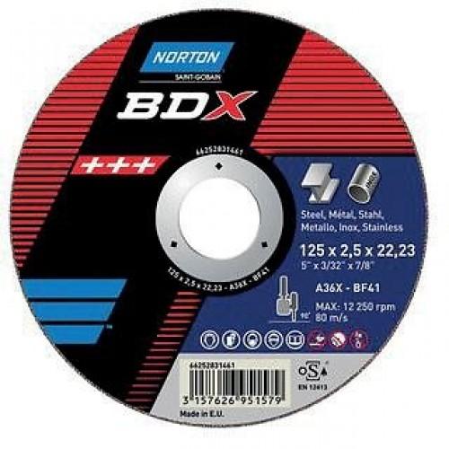 25 DISQUES DE TRONÇONNAGE MOYEU PLAT BDX - MÉTAL INOX 125X0,8MM NORTON
